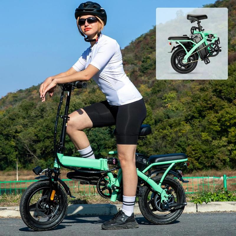 Green Folding Electric Bike-Powerful Motor, Fast Speed, 48V 350W 14-Inch Tires, Commuter-Friendly, Light Weight, Long-Lasting Battery Portable Electric Bike Folding,Electric Bike,14 Inch E-Bike,Lightweight Electric Bicycle,Compact E-Bike
