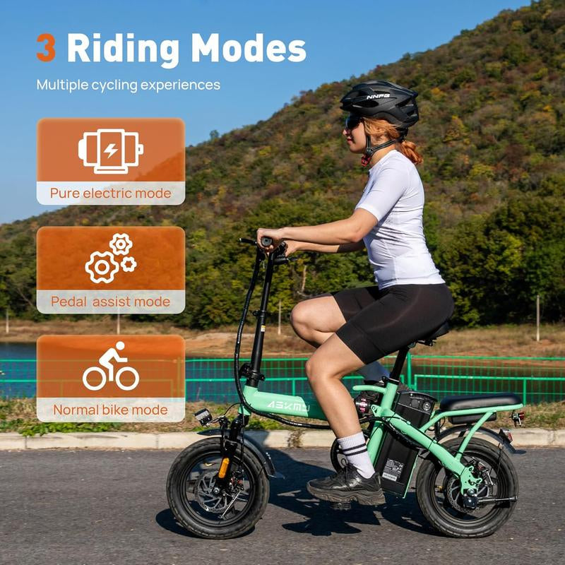 Green Folding Electric Bike-Powerful Motor, Fast Speed, 48V 350W 14-Inch Tires, Commuter-Friendly, Light Weight, Long-Lasting Battery Portable Electric Bike Folding,Electric Bike,14 Inch E-Bike,Lightweight Electric Bicycle,Compact E-Bike
