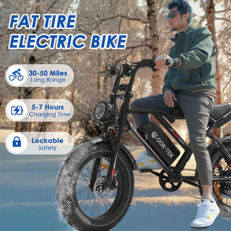Electric Bike Adults Peak 1000W, 31MPH Electric Bicycle with 48V 17.5AH Battery, Electric Motorbike with 20" Fat Tires, Dual Disc Brakes & Full Suspension, UL Certified