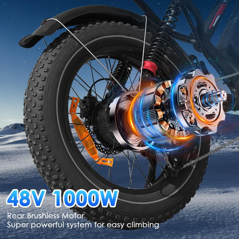 Electric Bike Adults Peak 1000W, 31MPH Electric Bicycle with 48V 17.5AH Battery, Electric Motorbike with 20" Fat Tires, Dual Disc Brakes & Full Suspension, UL Certified