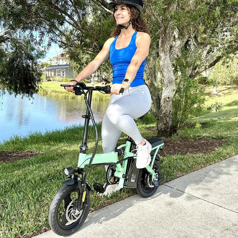 Green Folding Electric Bike-Powerful Motor, Fast Speed, 48V 350W 14-Inch Tires, Commuter-Friendly, Light Weight, Long-Lasting Battery Portable Electric Bike Folding,Electric Bike,14 Inch E-Bike,Lightweight Electric Bicycle,Compact E-Bike