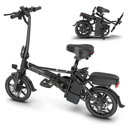 AOVOPRO EB60 Adult Electric Bike 500W-750W, 20MPH, 14-Inch Pneumatic Tires,22-40 Miles、 Dual Disc Brakes, Foldable, Two Seats