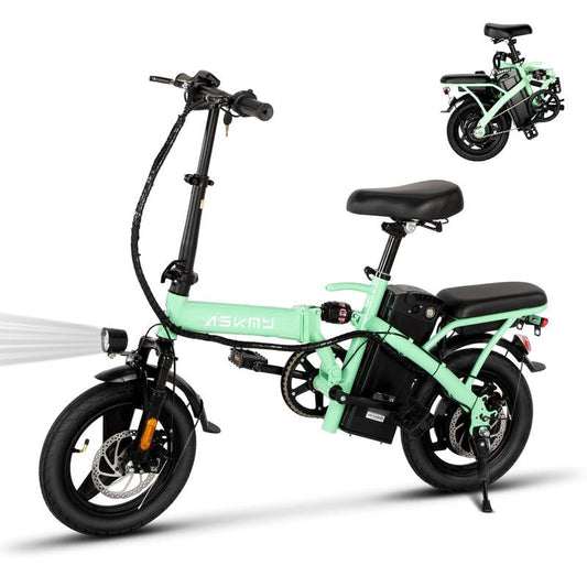 Green Folding Electric Bike-Powerful Motor, Fast Speed, 48V 350W 14-Inch Tires, Commuter-Friendly, Light Weight, Long-Lasting Battery Portable Electric Bike Folding,Electric Bike,14 Inch E-Bike,Lightweight Electric Bicycle,Compact E-Bike