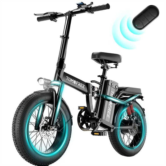 Tomofree 1500W Folding Electric Bicycles, 48V 20Ah Electric Bike for Adults,16"*3"Fat Tire E Bike, Removable Battery, Fast Charge, Commuter Ebike,T1