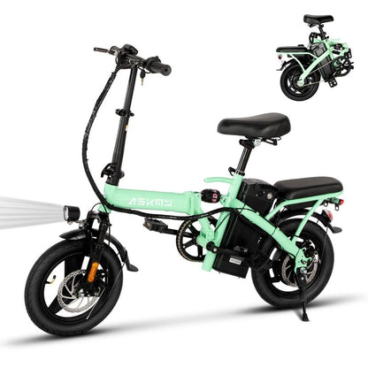 Green Folding Electric Bike-Powerful Motor, Fast Speed, 48V 350W 14-Inch Tires, Commuter-Friendly, Light Weight, Long-Lasting Battery Portable Electric Bike Folding,Electric Bike,14 Inch E-Bike,Lightweight Electric Bicycle,Compact E-Bike